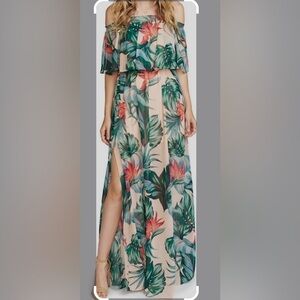 Show Me Your MuMu Hacienda Maxi Dress Tropical Floral Print Off Shoulder Size S